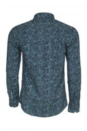 Çiçek Desenli Yeşil Slim Fit Gömlek - 3