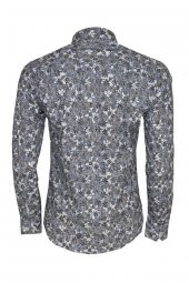 Çiçek Desenli Gri Slim Fit Gömlek - 2