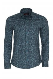 Çiçek Desenli Yeşil Slim Fit Gömlek - 4