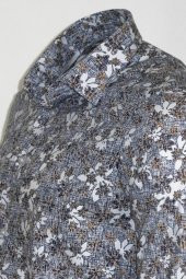 Çiçek Desenli Gri Slim Fit Gömlek - 1