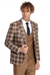 Ekose Ceketli Slim Fit Kahverengi Erkek Takım Elbise - 5