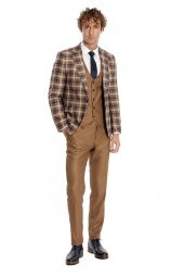 Ekose Ceketli Slim Fit Kahverengi Erkek Takım Elbise - 6