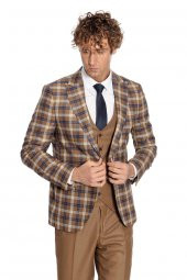 Ekose Ceketli Slim Fit Kahverengi Erkek Takım Elbise - 7