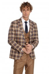 Ekose Ceketli Slim Fit Kahverengi Erkek Takım Elbise - 8