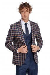 Ekose Ceketli Slim Fit Lacivert Erkek Takım Elbise - 3