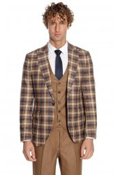 Ekose Ceketli Slim Fit Kahverengi Erkek Takım Elbise - 9