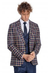 Ekose Ceketli Slim Fit Lacivert Erkek Takım Elbise - 5