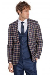 Ekose Ceketli Slim Fit Lacivert Erkek Takım Elbise - 6