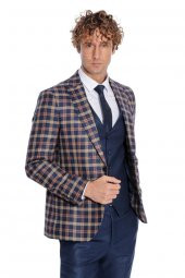 Ekose Ceketli Slim Fit Lacivert Erkek Takım Elbise - 7