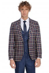 Ekose Ceketli Slim Fit Lacivert Erkek Takım Elbise - 8