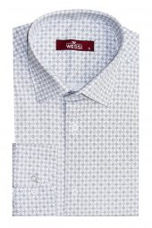 Kaz Ayağı Desenli Slim Fit Beyaz Erkek Gömlek - 1