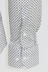Beyaz Mini Kare Desenli Slim Fit Gömlek - 3