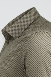 Açık Kahve Mini Kare Desenli Slim Fit Gömlek - 2