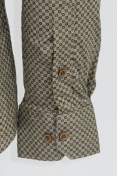 Açık Kahve Mini Kare Desenli Slim Fit Gömlek - 3