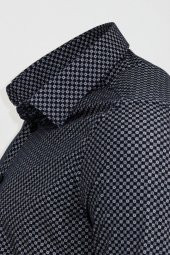 Lacivert Mini Kare Desenli Slim Fit Gömlek - 3