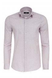 Açık Bordo Mini Kare Desenli Slim Fit Gömlek - 3