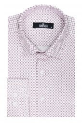 Açık Bordo Mini Kare Desenli Slim Fit Gömlek - 1