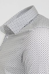 Beyaz Mini Kare Desenli Slim Fit Gömlek - 4