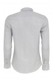 Beyaz Mini Kare Desenli Slim Fit Gömlek - 5