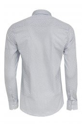 Beyaz Mini Kare Desenli Slim Fit Gömlek - 5