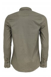 Açık Kahve Mini Kare Desenli Slim Fit Gömlek - 5