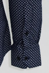Mavi Mini Kare Desenli Slim Fit Gömlek - 5