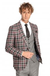 Ekose Ceketli Slim Fit Gri Erkek Takım Elbise - 3