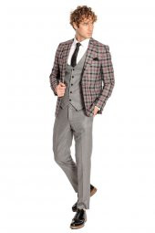Ekose Ceketli Slim Fit Gri Erkek Takım Elbise - 6