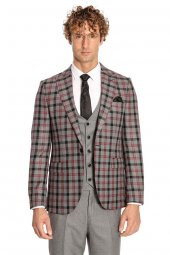 Ekose Ceketli Slim Fit Gri Erkek Takım Elbise - 9