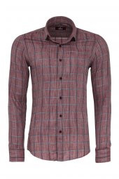 Bordo Kareli Slim-Fit Gömlek - 2