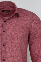 Slim Fit Bordo Desenli Gömlek - 2
