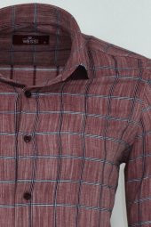 Bordo Kareli Slim-Fit Gömlek - 1