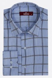 Mavi Kareli Slim-Fit Gömlek - 1