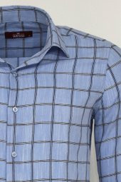 Mavi Kareli Slim-Fit Gömlek - 2