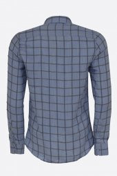 Mavi Kareli Slim-Fit Gömlek - 4