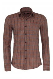 Kahverengi Kareli Slim-Fit Gömlek - 3