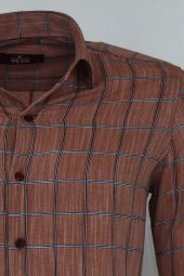 Kahverengi Kareli Slim-Fit Gömlek - 1