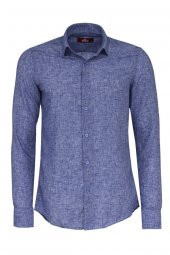Slim Fit Lacivert Desenli Gömlek - 2