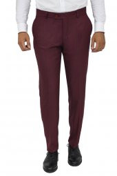 Slim Fit Desensiz Kumaş Bordo Erkek Pantolon - 2