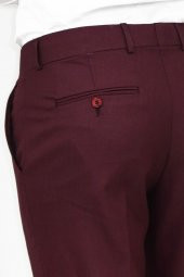 Slim Fit Desensiz Kumaş Bordo Erkek Pantolon - 4
