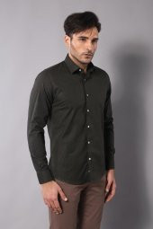 Kendinden Desenli Slimfit Yeşil Gömlek  Wessi - 4
