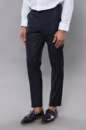 Slim Fit Düz Lacivert Erkek Kumaş Pantolon - 1