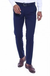 Düz Slim Fit Lacivert Erkek Kumaş Pantolon - 2