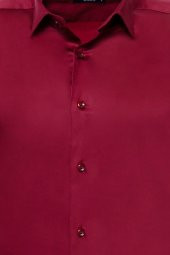 Slimfit Uzun Kollu Bordo Erkek Gömlek - 1