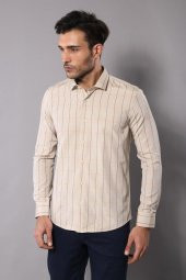 Bej Slim Fit Ekose Erkek Gömlek  Wessi - 1