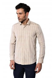 Bej Slim Fit Ekose Erkek Gömlek  Wessi - 5