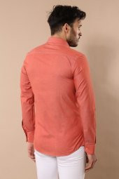 Desensiz Slim Fit Uzun Kollu Somon Rengi Erkek Gömlek - 5