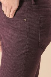 Dar Kesim Desenli 4 Cepli Pamuk Bordo Erkek Pantolon - 1