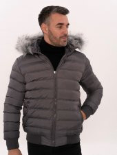 Kürklü Gri Erkek Şişme Mont  Wessi - 7