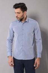 Armürlü Slimfit Mavi Gömlek - 5